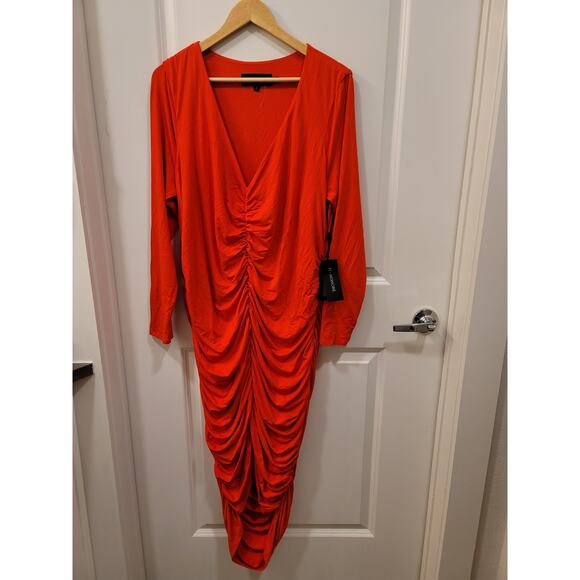 11 Honoree Cherry Red Ruched Bodycon Dress - Picture 5 of 7